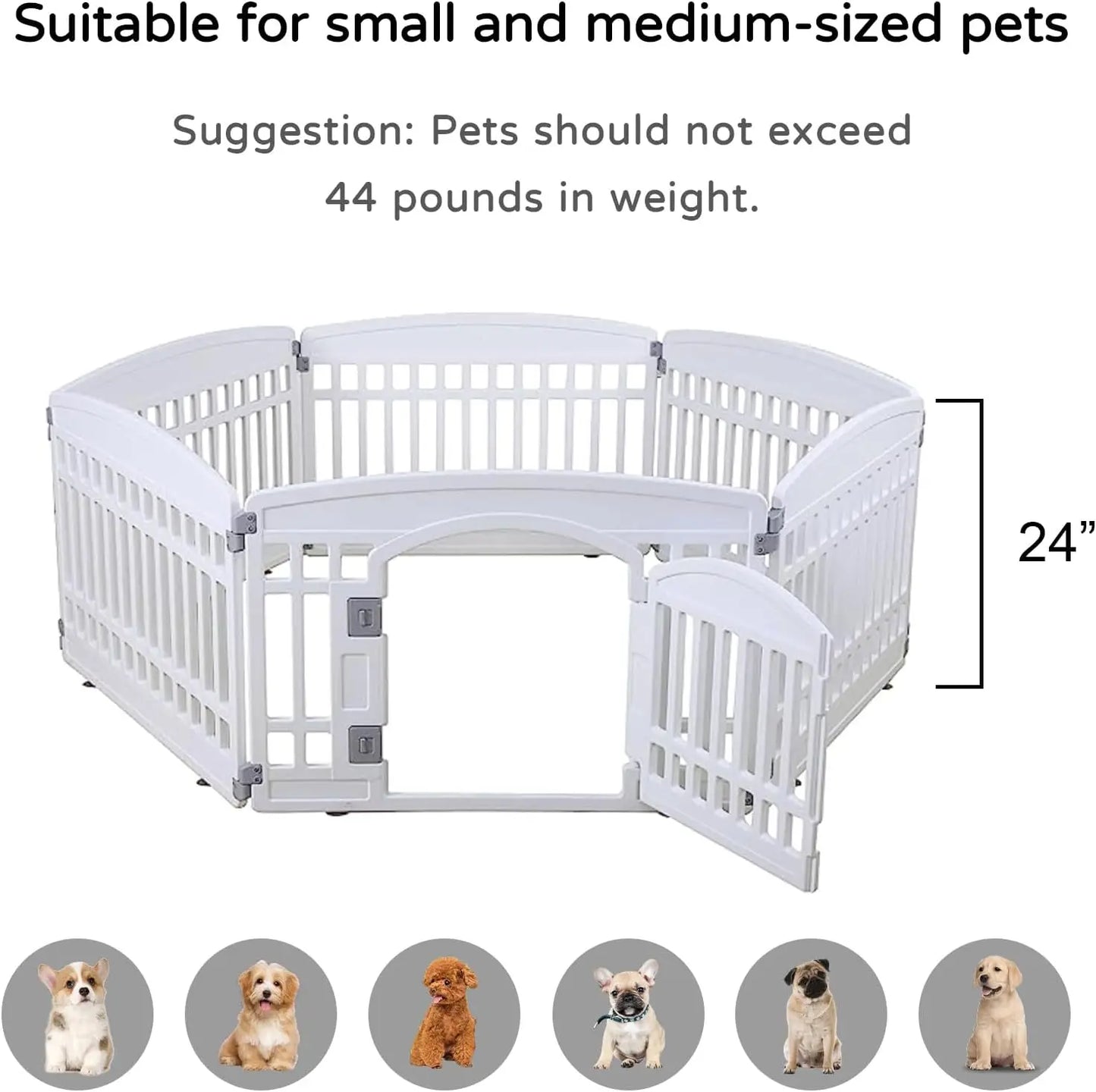 Heavy Plastic Pet Playpen for Dogs, Puppy Exercise Pen Indoor Outdoor Folding Cage with 6 Panels, White