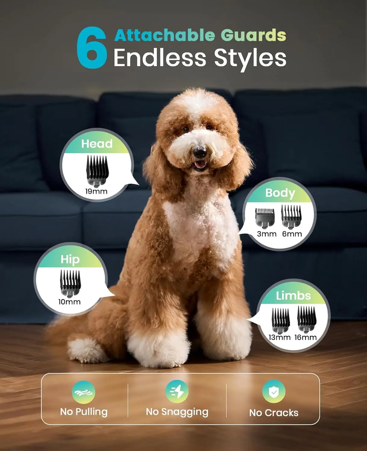 Professional Dog Grooming Clippers for Thick Hair, Low Noise Cordless Shaver with Detachable Stainless Steel Blades