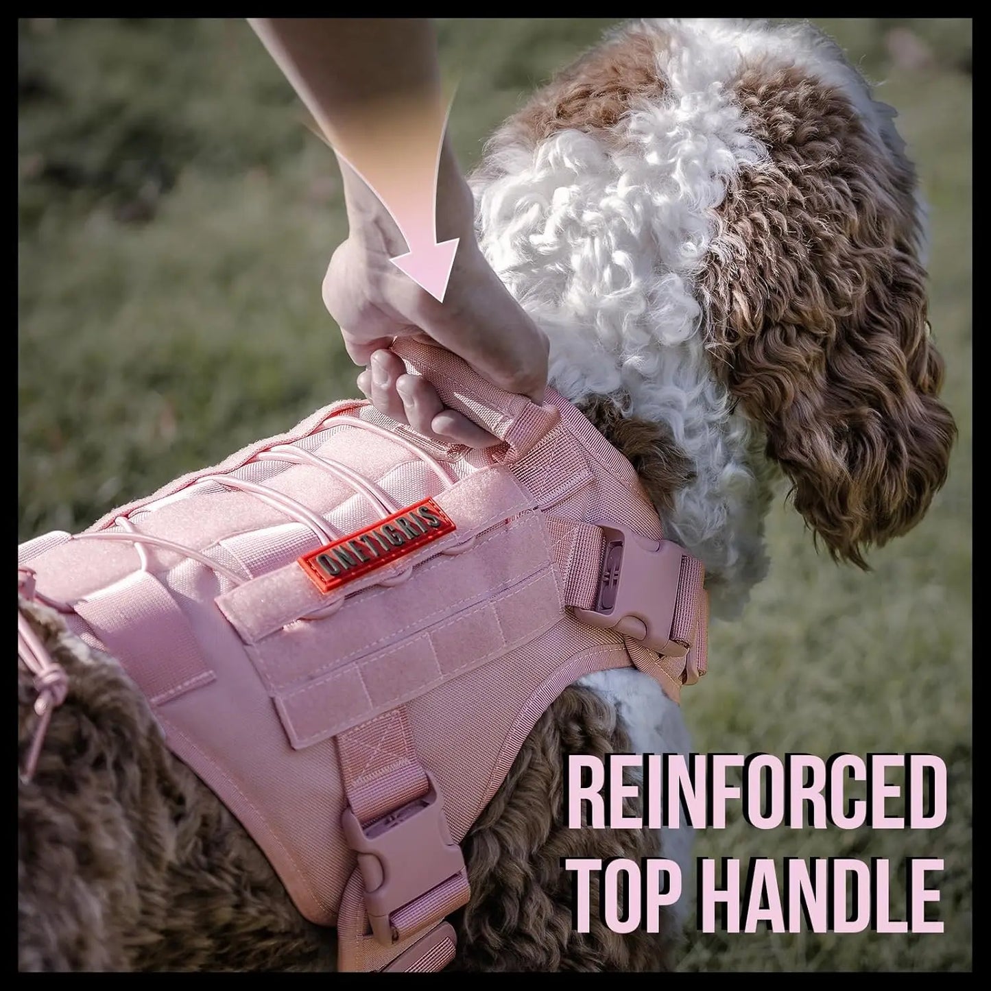 Adjustable No-Pull Dog Harness Vest with Hook & Loop Panels for Walking Hiking Training in Pink