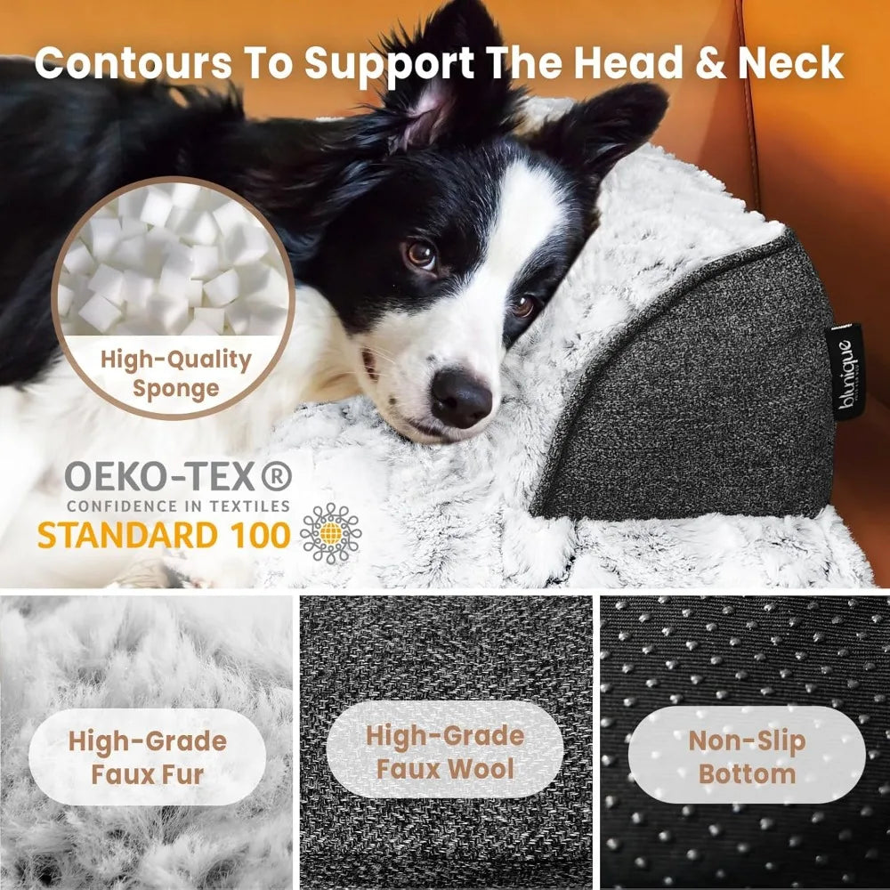 calming large dog bed for couch β 41"x37" washable non-slip plush sofa protector for dogs, removable cover, soft furniture mat i