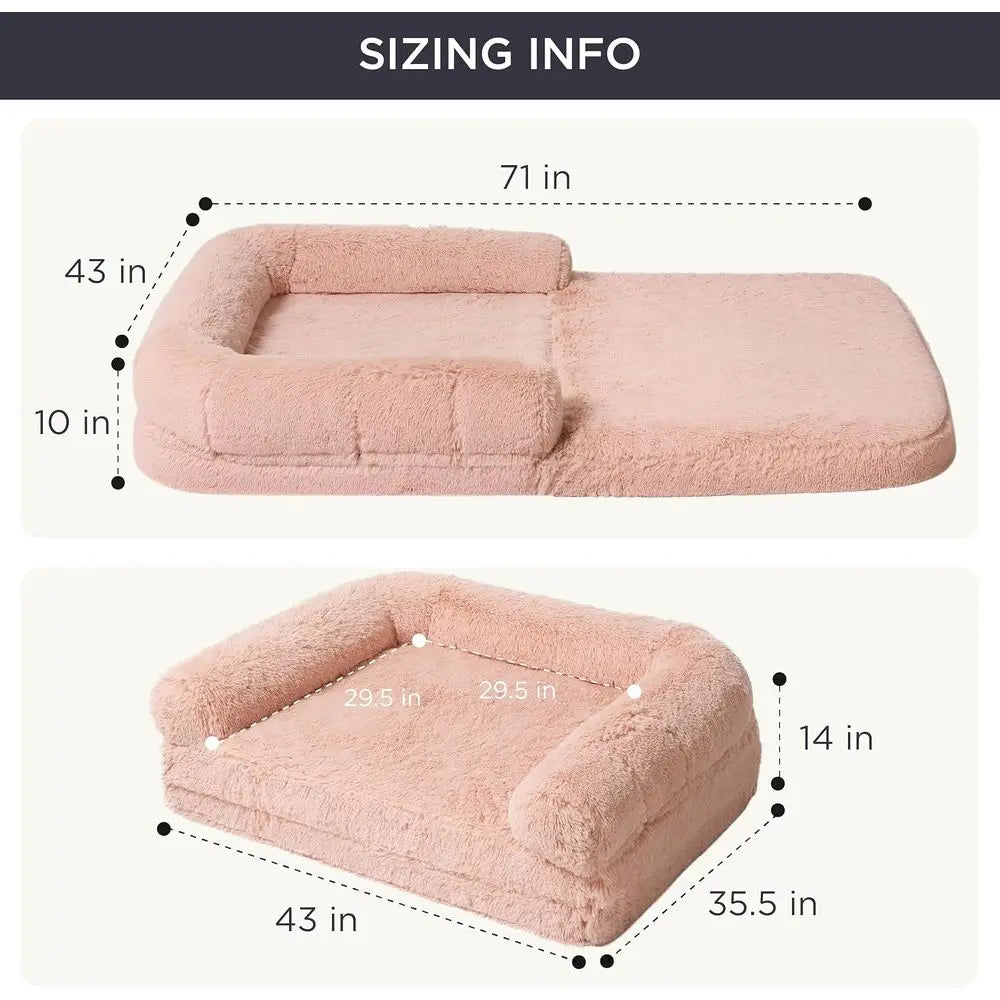 2-in-1 Pink Faux Fur Orthopedic Dog Bed with Egg Foam & Waterproof Liner for Adults and Pets