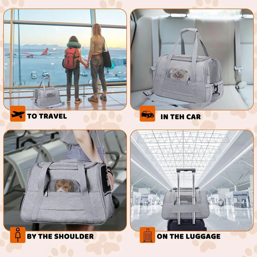 Pet Carrier Bag Airline Approved Up for Cats and Dogs Up to 20LBs, Soft Cat Carrier Dog Carrier Travel Kitten Carrier with Mat,
