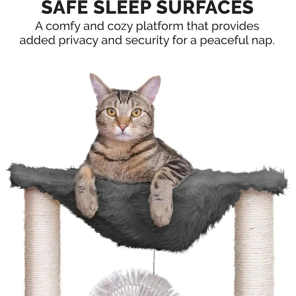 15.75 Tall Playground for Cats, Sisal Scratching Posts, Self-Grooming Brush, & Toy - Interactive Playground - Silver, One Size