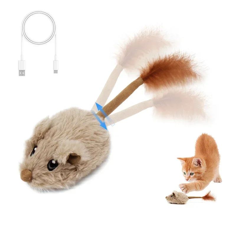 Rechargeable Motion Mouse Cat Toy for Kitten Mouse Sound Moving Mouse Cat Toys Interactive Cat Toy Sound Mouse Cat toy Cat water