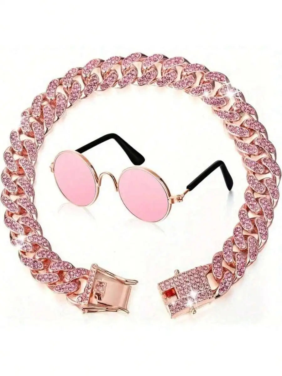 Sparkling Rhinestone Dog Collar with Bone Charm, Adjustable for Small Pets