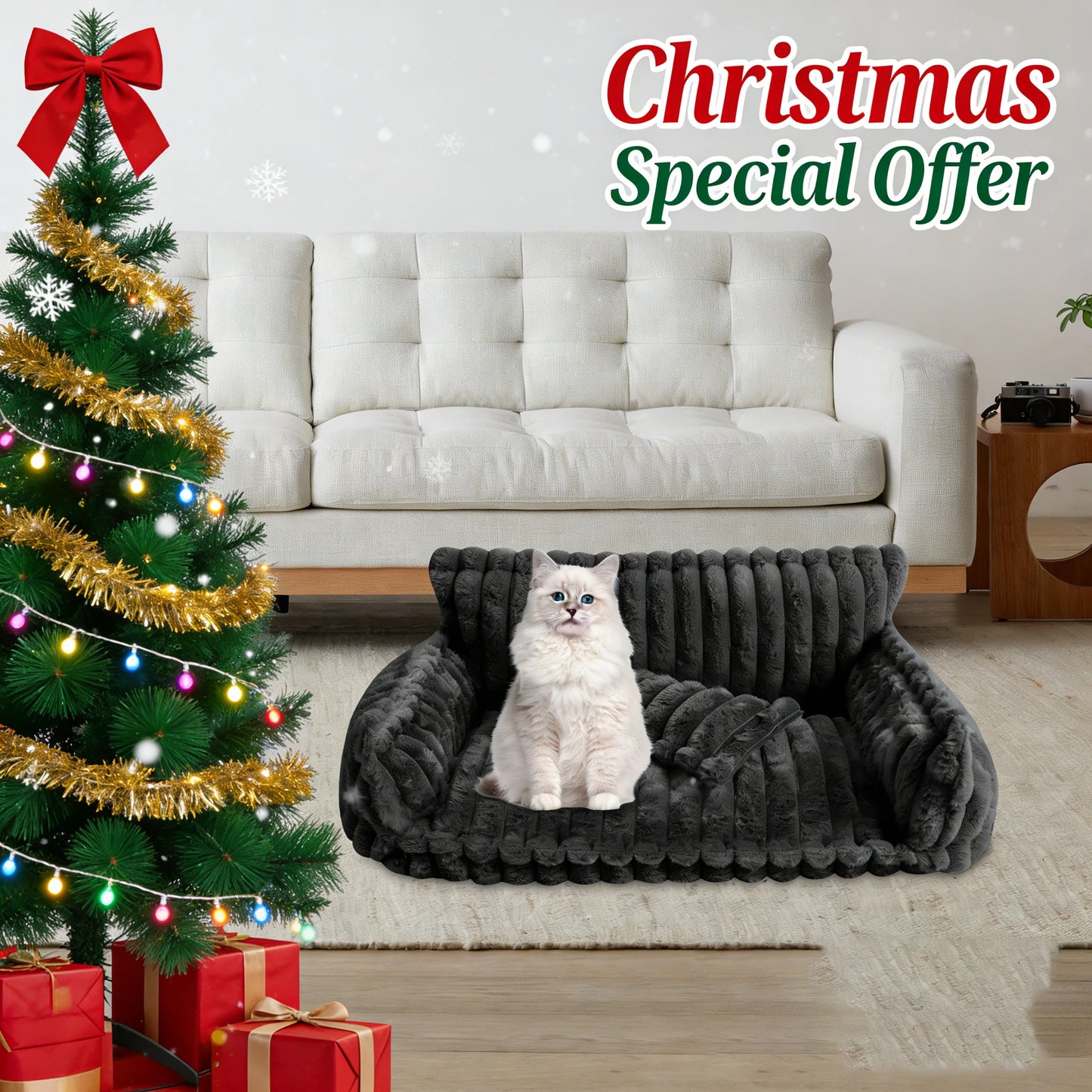 Pet Couch, Doghouse, Large Size Plush Pet Sofa Bed, Dog Bed for Small Medium Dogs, Cozy Pet Furniture for Living Room, Christmas