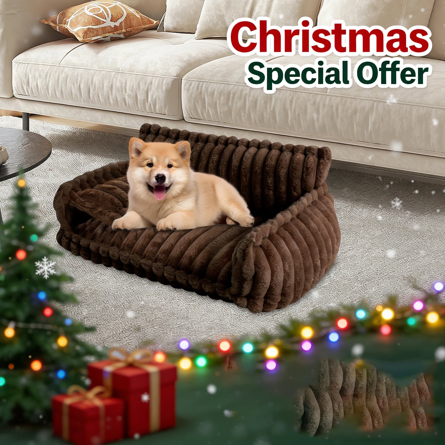 Pet Couch, Doghouse, Large Size Plush Pet Sofa Bed, Dog Bed for Small Medium Dogs, Cozy Pet Furniture for Living Room, Christmas
