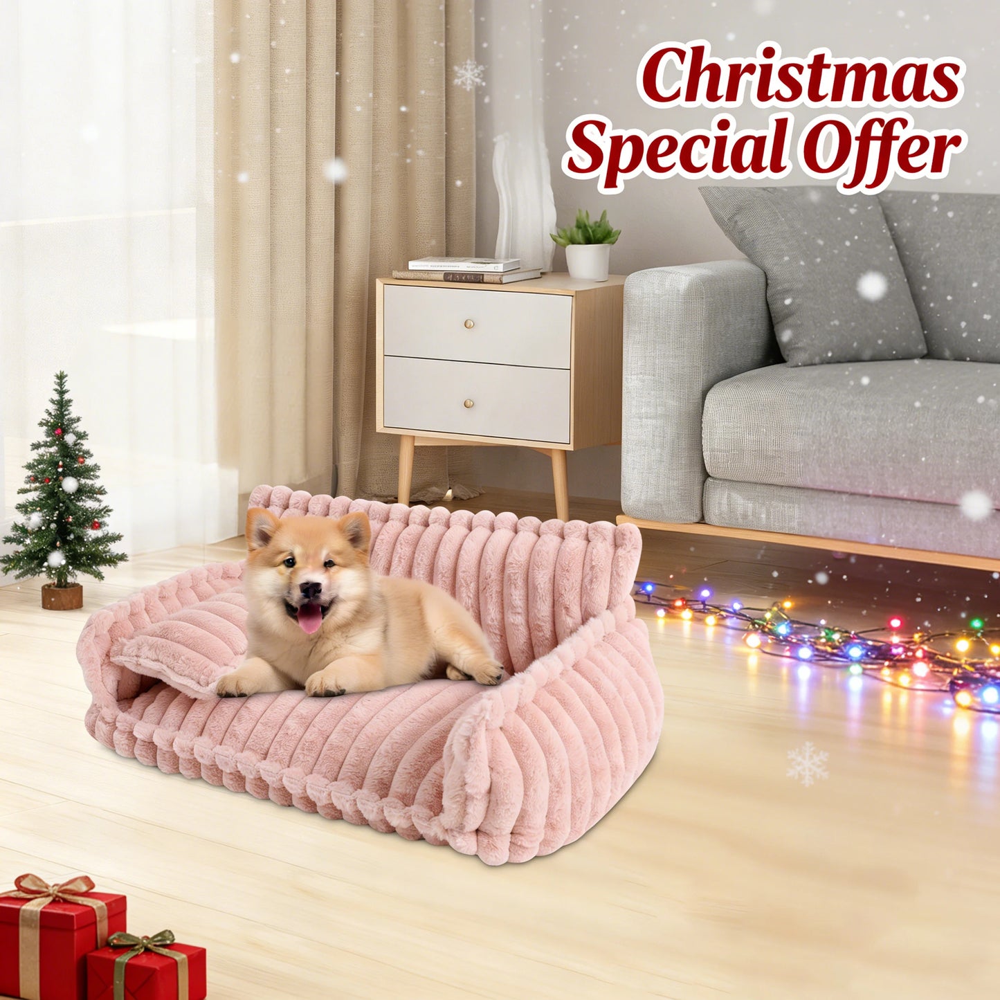 Pet Couch, Doghouse, Large Size Plush Pet Sofa Bed, Dog Bed for Small Medium Dogs, Cozy Pet Furniture for Living Room, Christmas