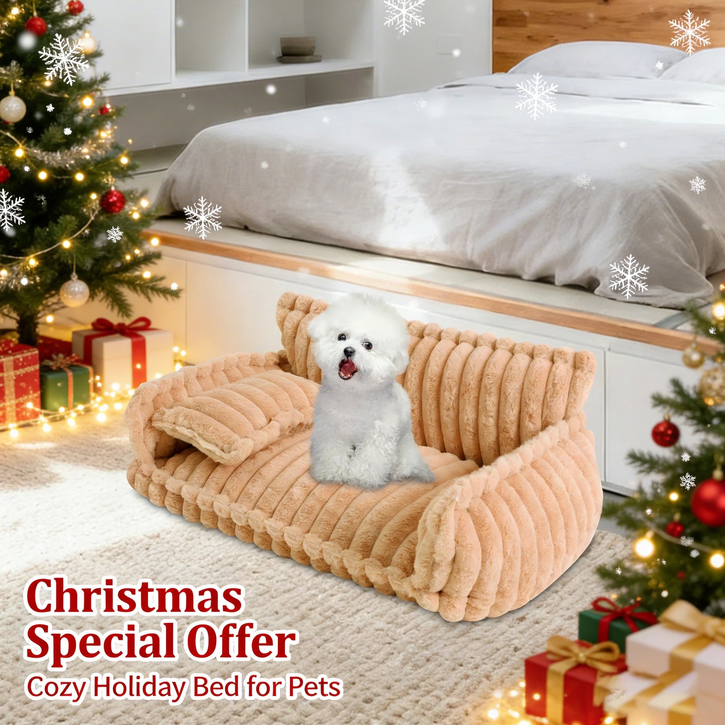 Pet Couch, Doghouse, Large Size Plush Pet Sofa Bed, Dog Bed for Small Medium Dogs, Cozy Pet Furniture for Living Room, Christmas
