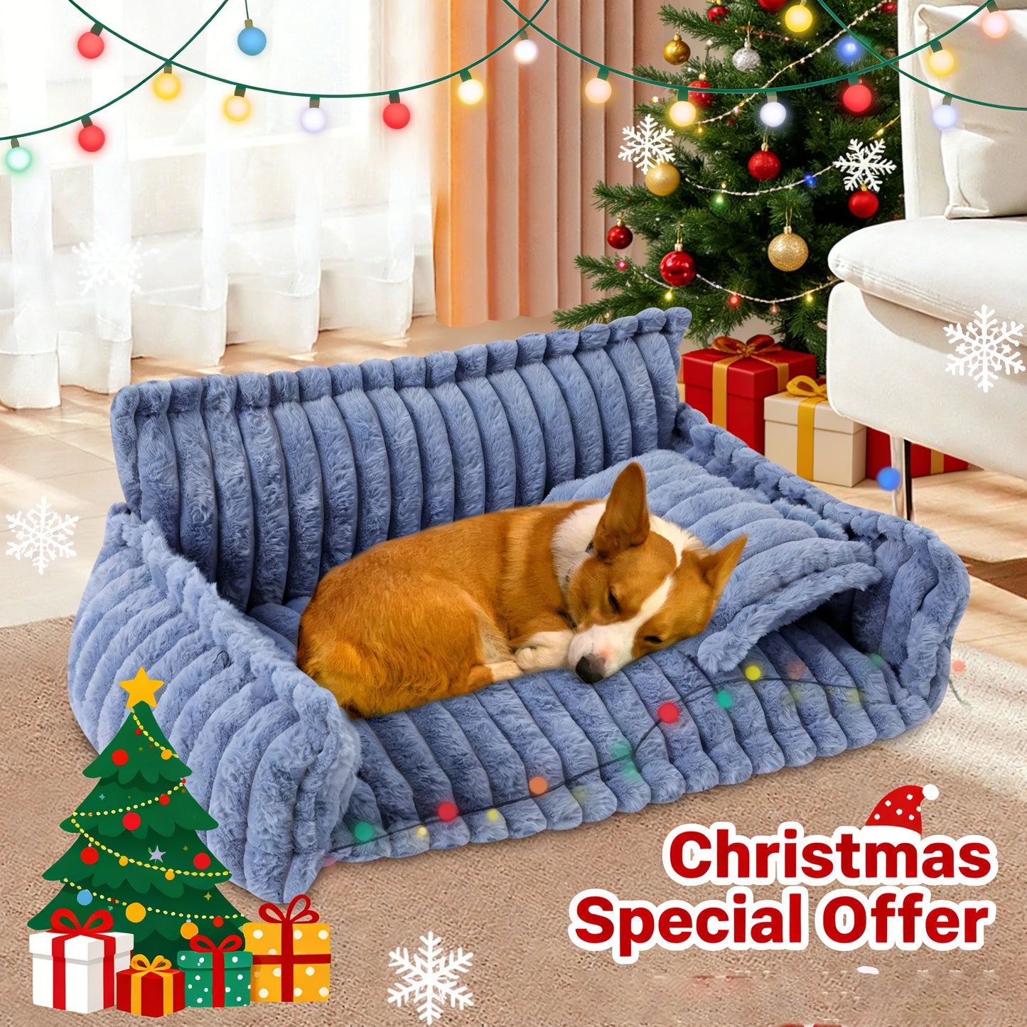 Pet Couch, Doghouse, Large Size Plush Pet Sofa Bed, Dog Bed for Small Medium Dogs, Cozy Pet Furniture for Living Room, Christmas
