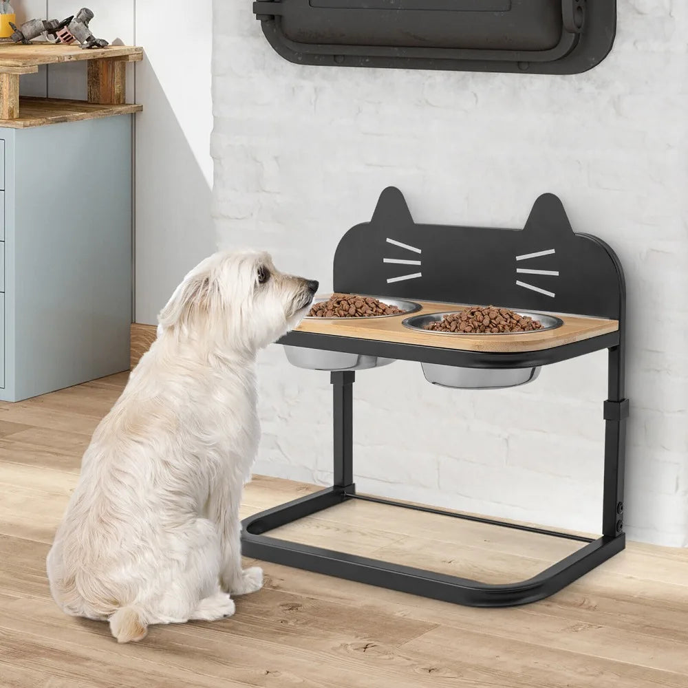 Elevated Pet Feeder w/ 2 Stainless Steel Cat Food & Water Bowls