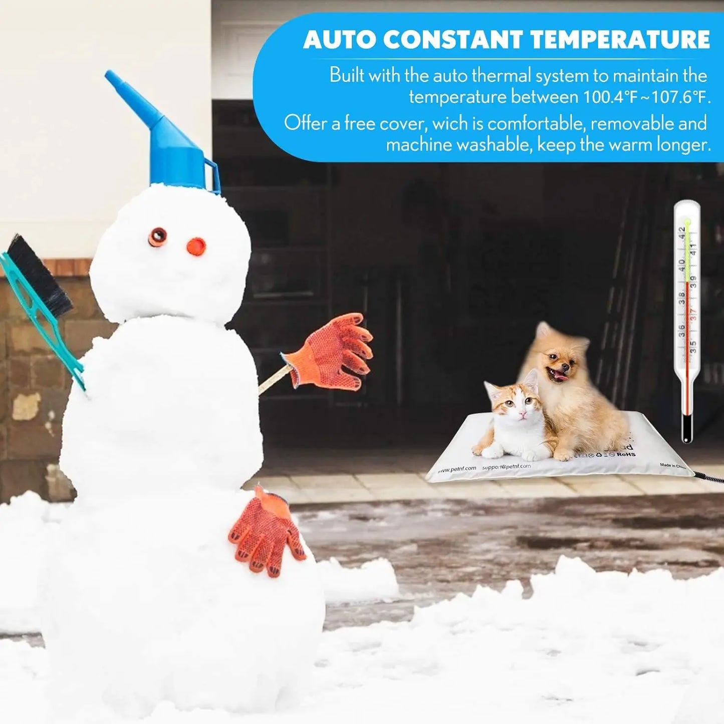 Waterproof Heated Pet Bed with Auto Temperature Control, Soft Electric Blanket for Dogs and Cats in Outdoor Houses