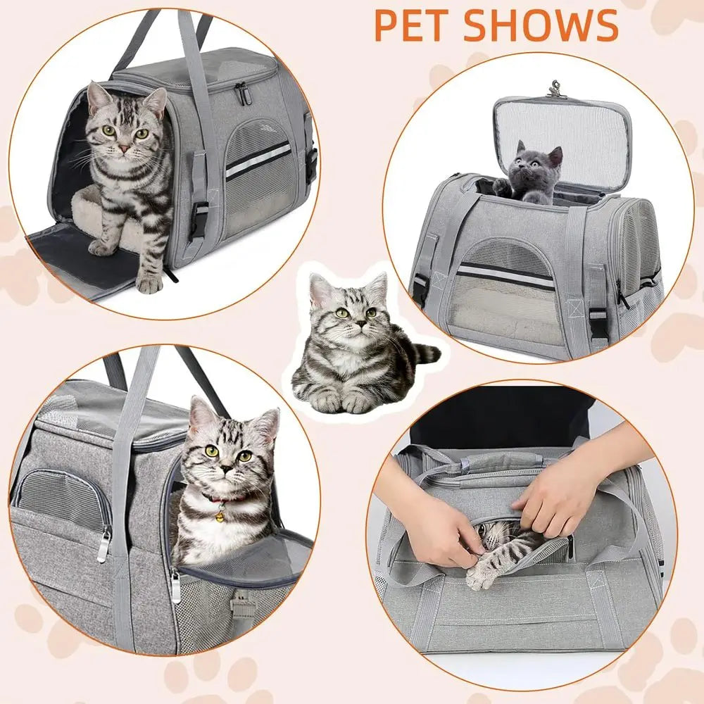 Pet Carrier Bag Airline Approved Up for Cats and Dogs Up to 20LBs, Soft Cat Carrier Dog Carrier Travel Kitten Carrier with Mat,