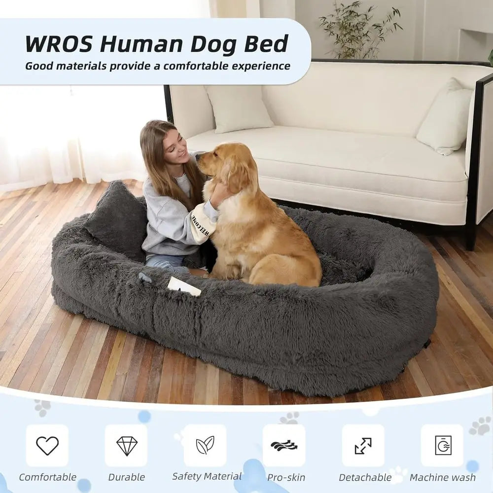 71x45x12 Orthopedic Dog Bed - Washable, Suitable for You and Pets, with Pillow & Blanket, Grey