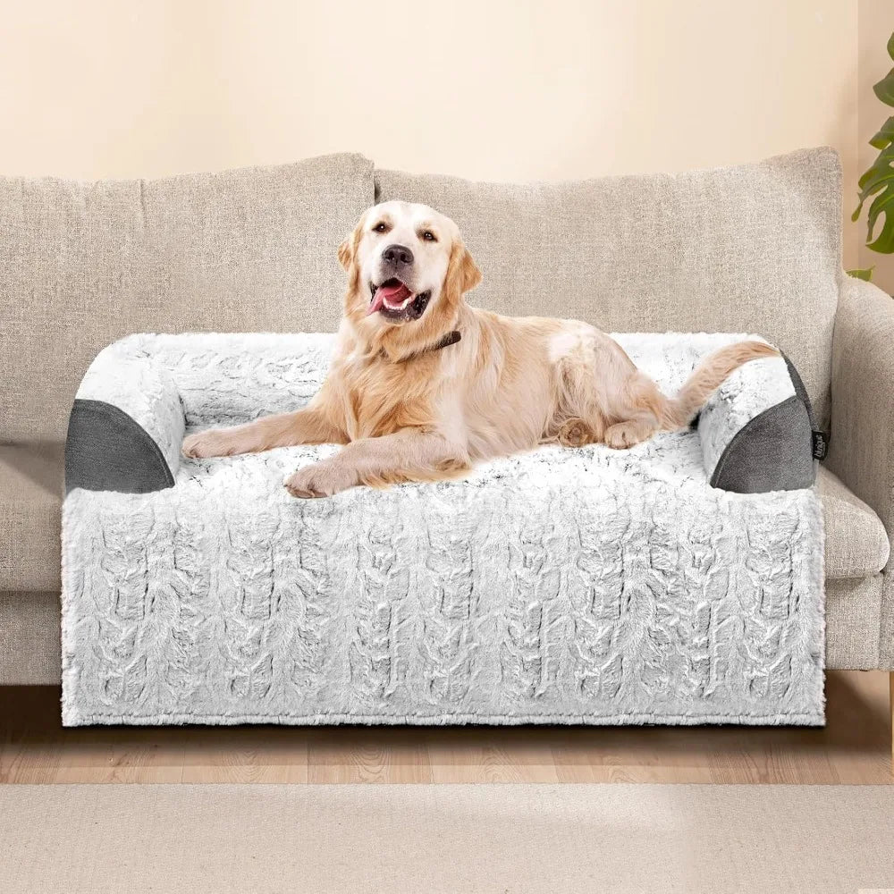 calming large dog bed for couch – 41"x37" washable non-slip plush sofa protector for dogs, removable cover, soft furniture mat i