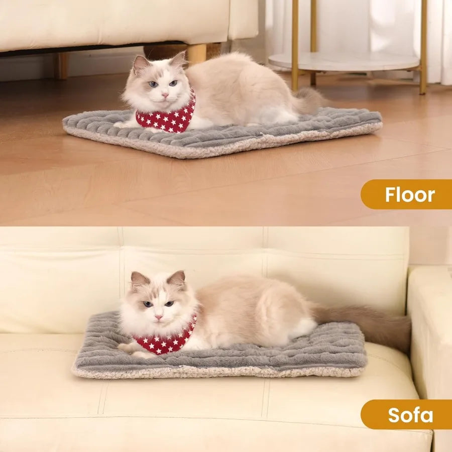 Self Warming Cat Bed 22x16 Inch Reversible Two-Sided Use Self Heating Mat for Cats and Dogs Washable Pets Crate Pad for Indoor
