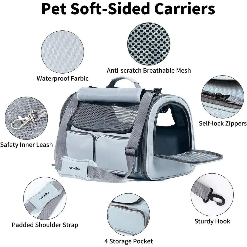Cat Carrier, Soft-Sided Small Dog Carrier, Large Cat Travel Bag with 4 Mesh Windows, Under 15 lb Airline Approved Pet Carrier wi