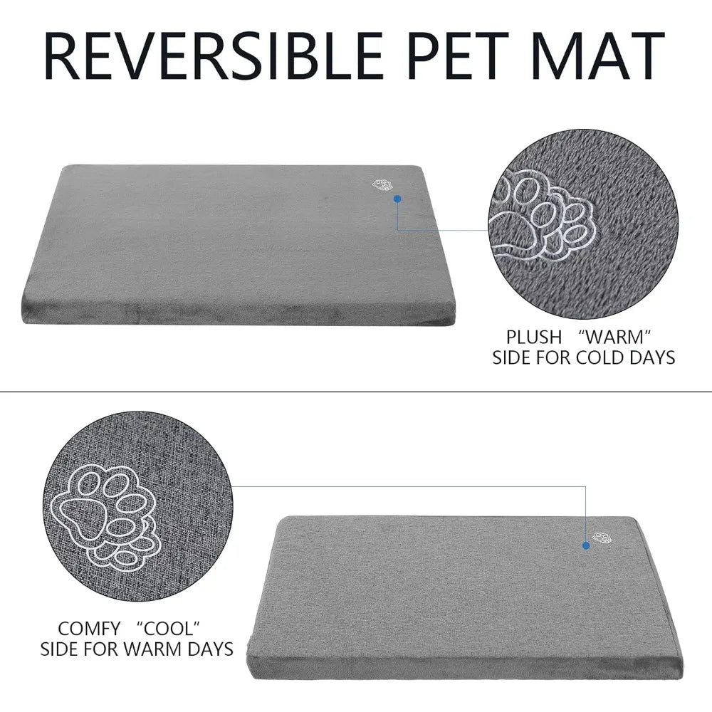 empsign stylish dog bed mat dog crate pad mattress reversible (cool & warm), water proof linings, removable machine washable cov