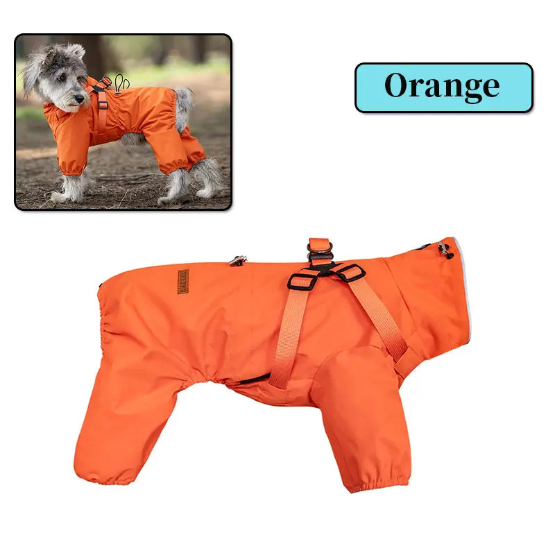 Dog Raincoat With Harness Waterproof Jacket for Small Dogs Adjustable Reflective Dog Rain Overalls Four legged raincoat Pet Rain