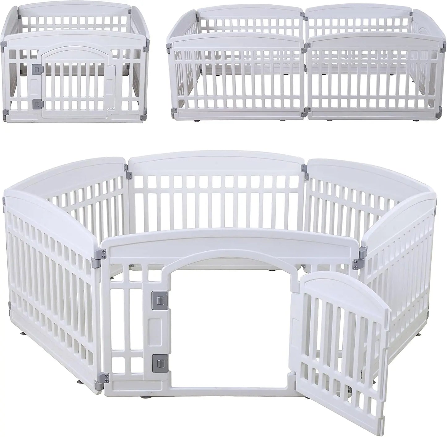 Heavy Plastic Pet Playpen for Dogs, Puppy Exercise Pen Indoor Outdoor Folding Cage with 6 Panels, White