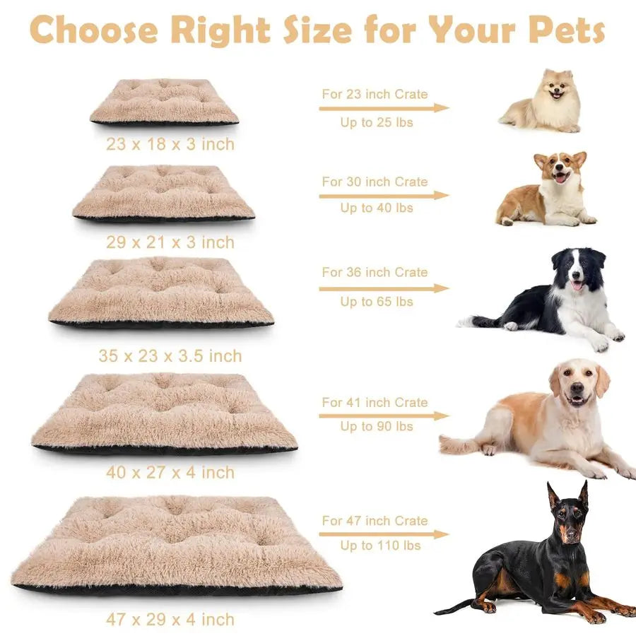 Large Dog Bed Crate Pad, Deluxe Plush Washable Dog Beds Fulffy Soft Kennel Pad AntiSlip Pet Sleeping Mat for Extra Large Medium