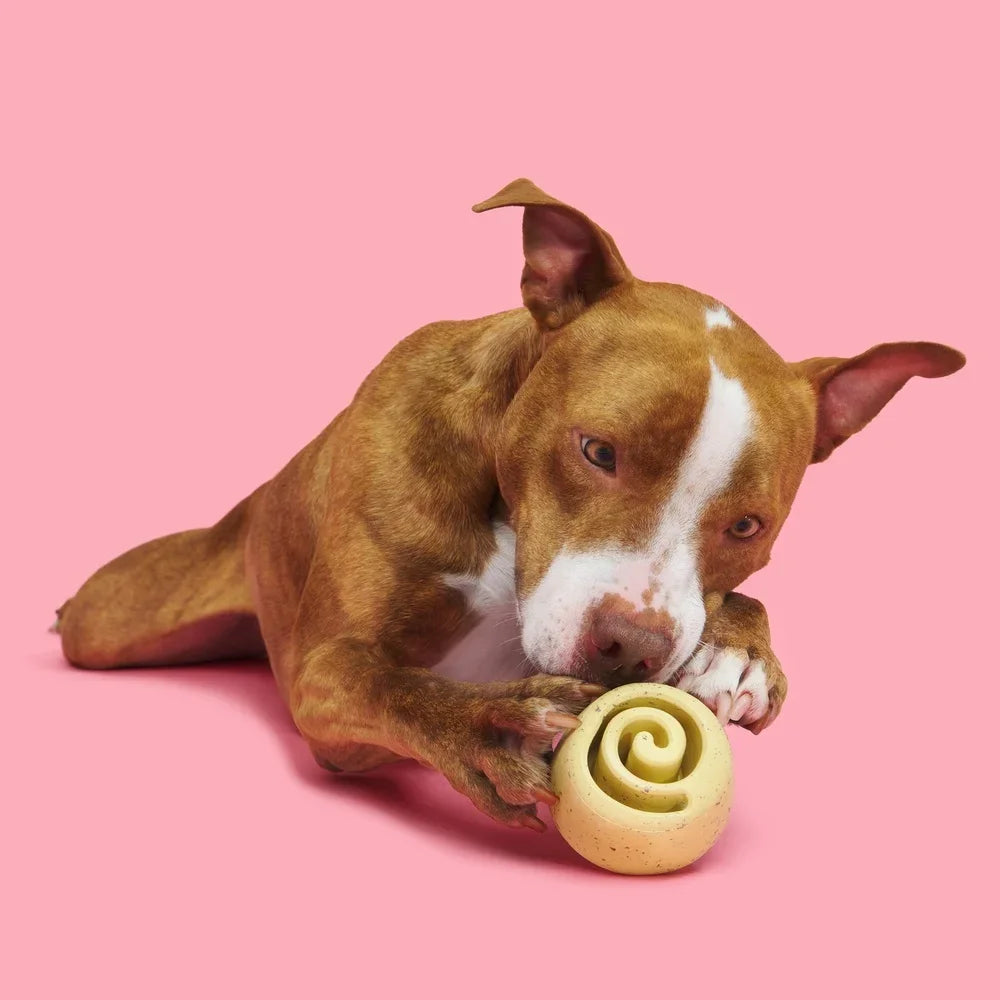 Cinnamutt Roll Super Chewer Dog Toy Vanilla Scented Rubber Wobble Base Chewable Treat Freezable Interactive Fun Dogs