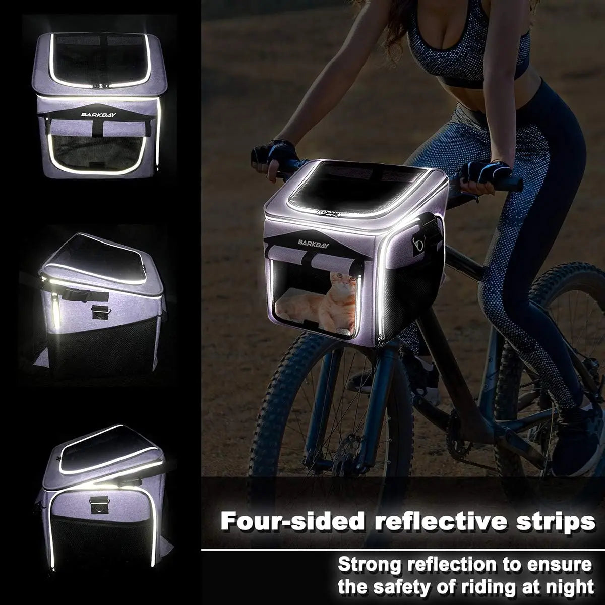 Expandable Foldable Dog Bike Basket Carrier with 2 Doors & Reflective Tapes, Safe Pet Travel Bag for Small Medium Cats Dogs