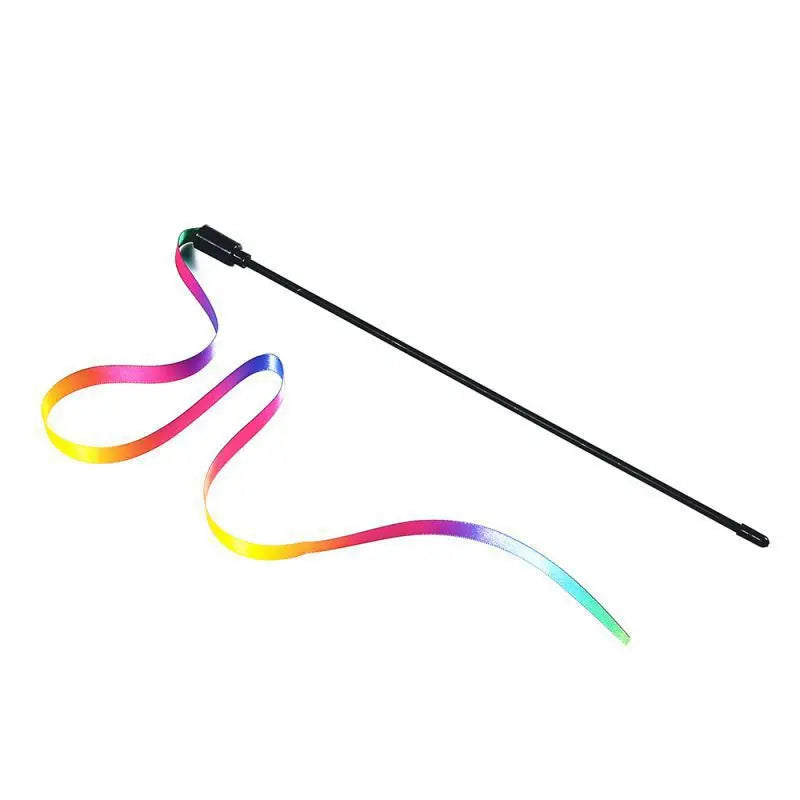 Cat Toys Funny Cat Teaser Rainbow Ribbon Cats Stick Toy Colorful Rod Teaser Wand Plastic Interactive Stick Cats Supplies