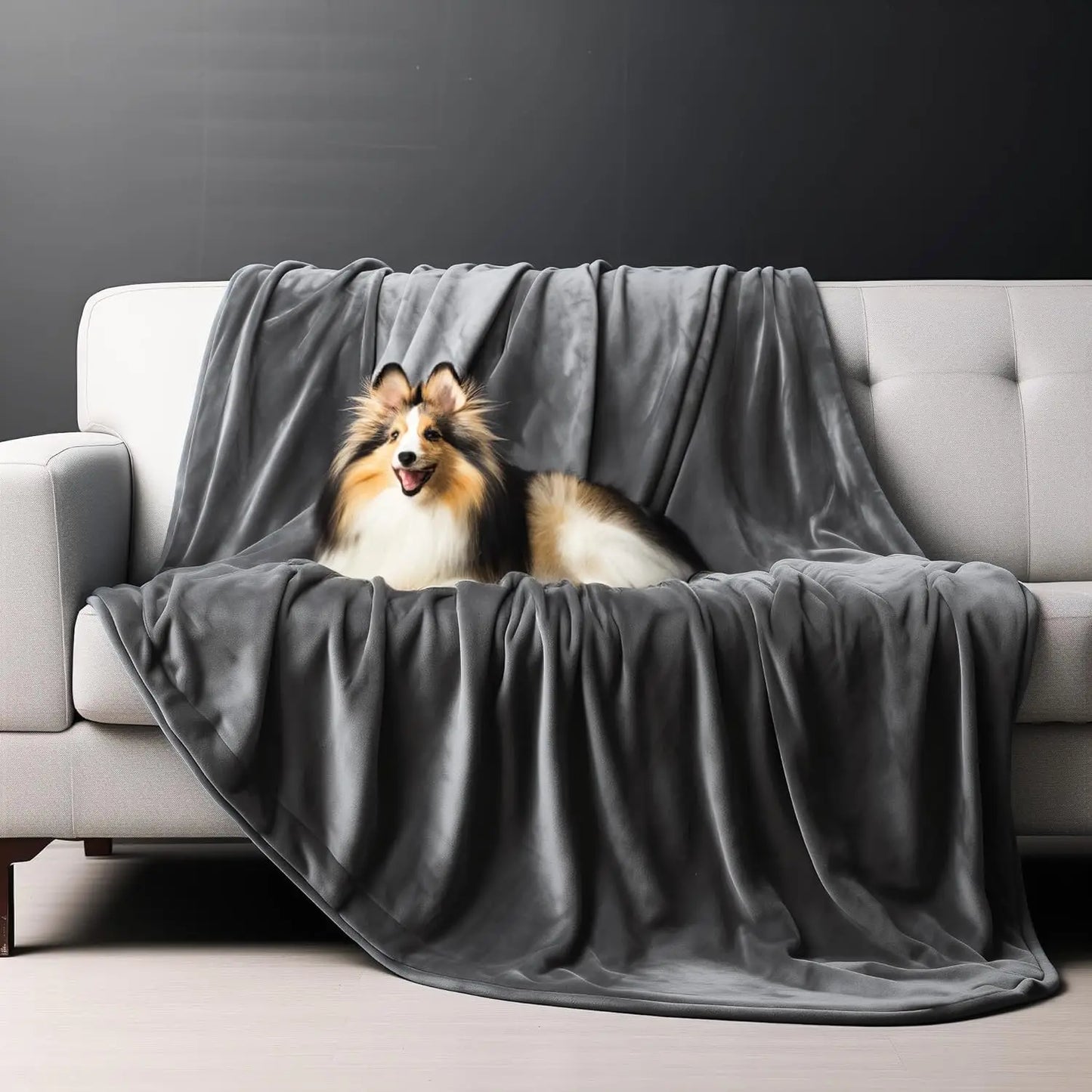 Waterproof Flannel Throw Blanket for Bed, Couch, Kids & Pets - Reversible Grey Design, 40x60 Inches