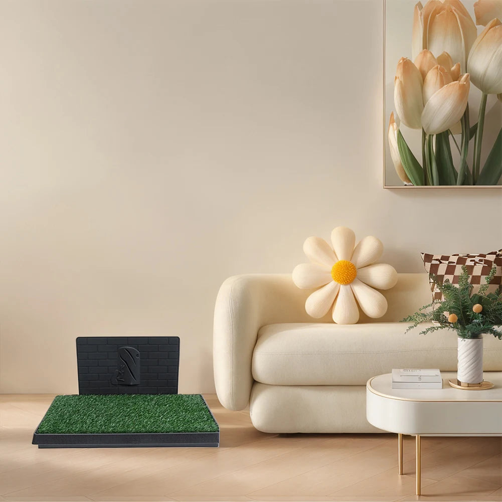 Dog Grass Pad with Large Tray Reusable Training Pads with Pee Baffle Artificial Grass Training Pads for Indoor and Outdoor Use