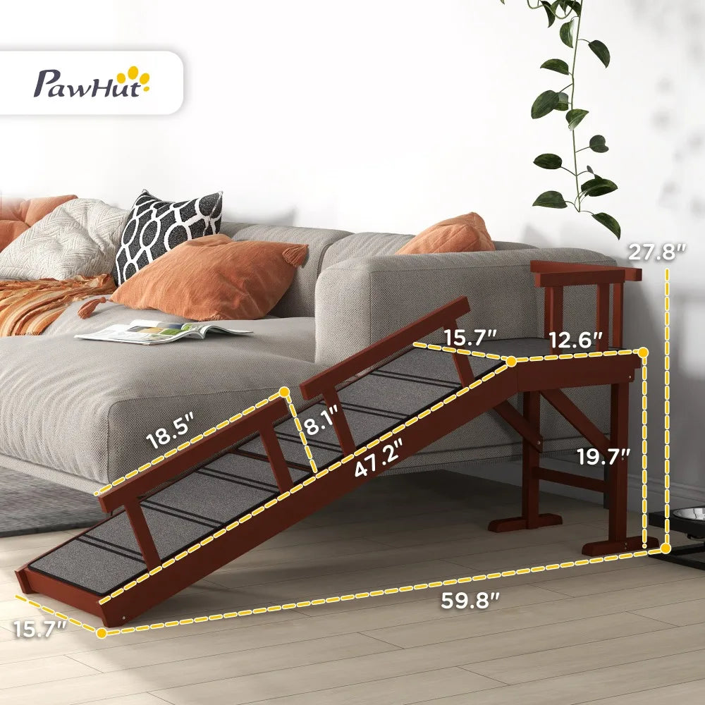Wooden Dog Ramp with Removable Guardrails, Non-Slip Surface, Brown