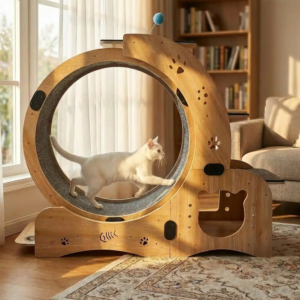 55-inch cat Wheel, 6-in-1 cat Wheels for Indoor Cats, Scratching Board, Detachable mat, Multi-Functional Indoor Pet /Training