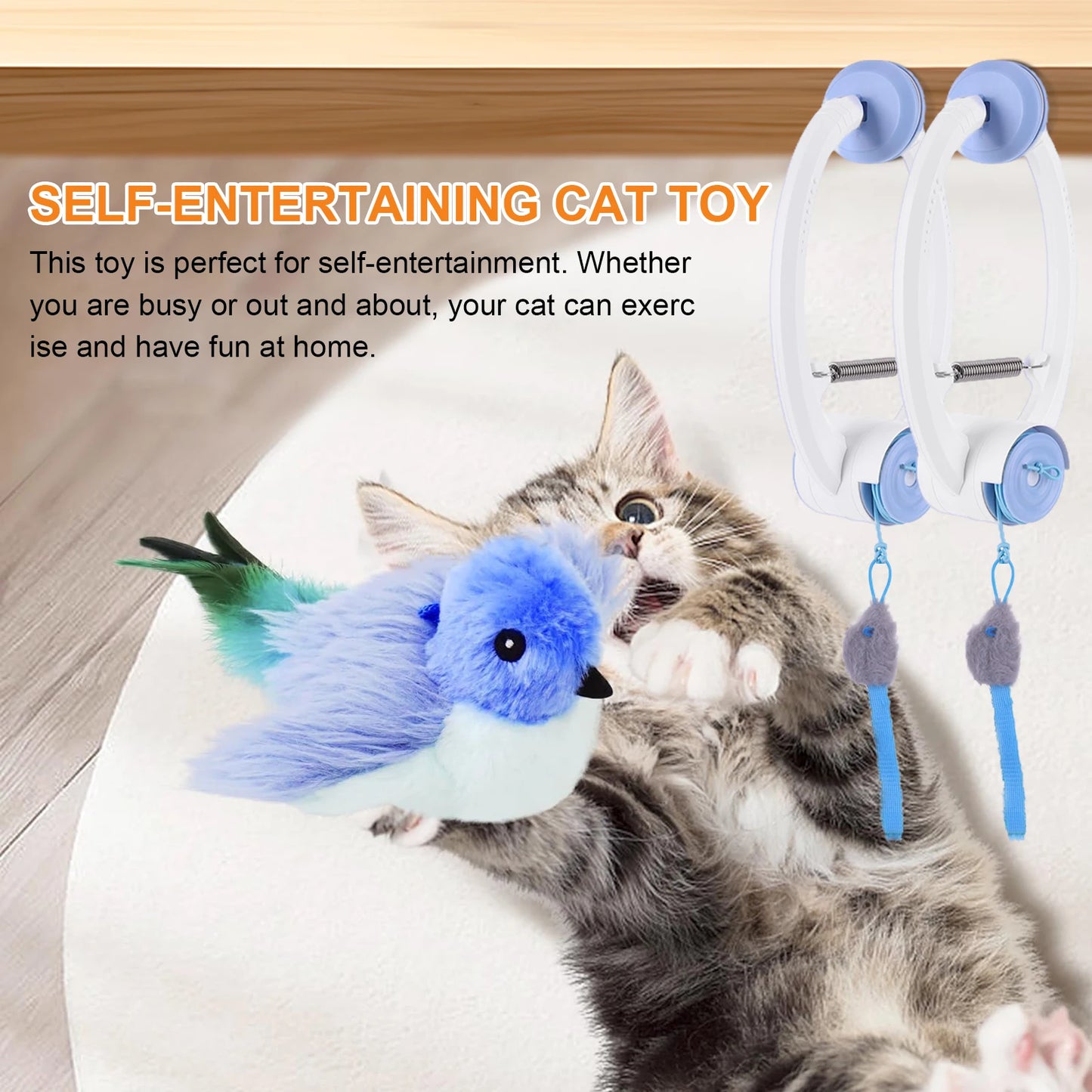 Teaser Electronic Self Play Feather Cat String Toy with 3 Catnip Mice Interactive Cat Teaser Retractable Toys for Bored Cats