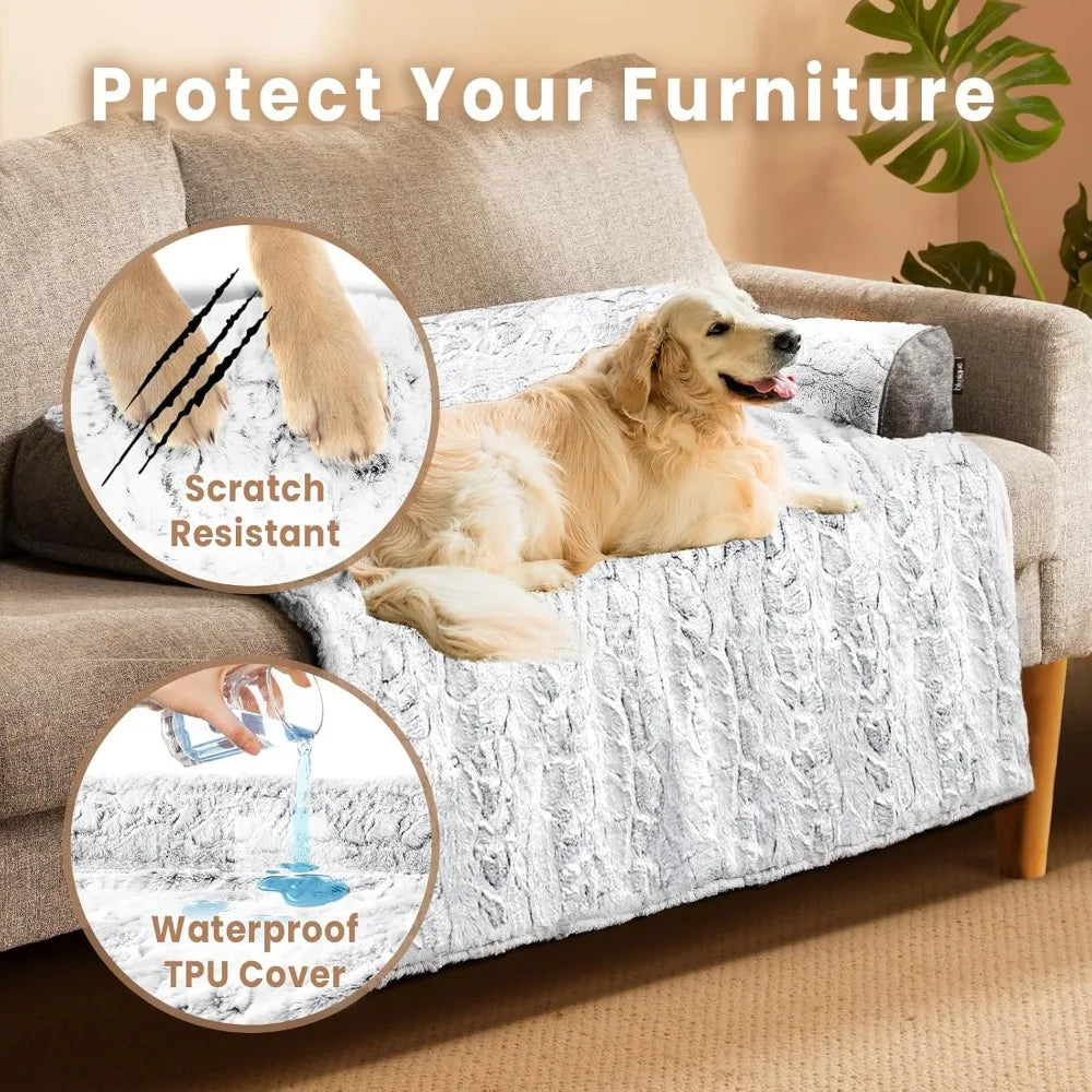 calming large dog bed for couch – 41"x37" washable non-slip plush sofa protector for dogs, removable cover, soft furniture mat i