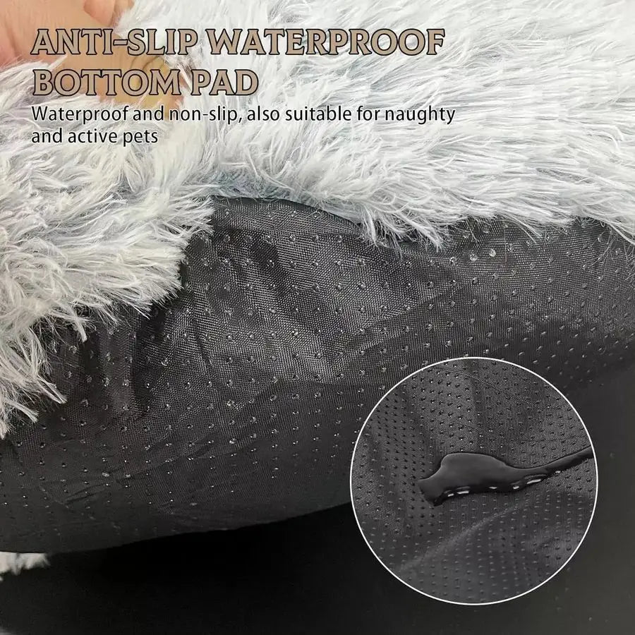 Bed Round Fluffy Hooded Cat Bed Cave, AntiAnxiety Cave Bed with Hooded Blanket, Cozy Cuddler Luxury Puppy Pet Bed, AntiSlip Bott