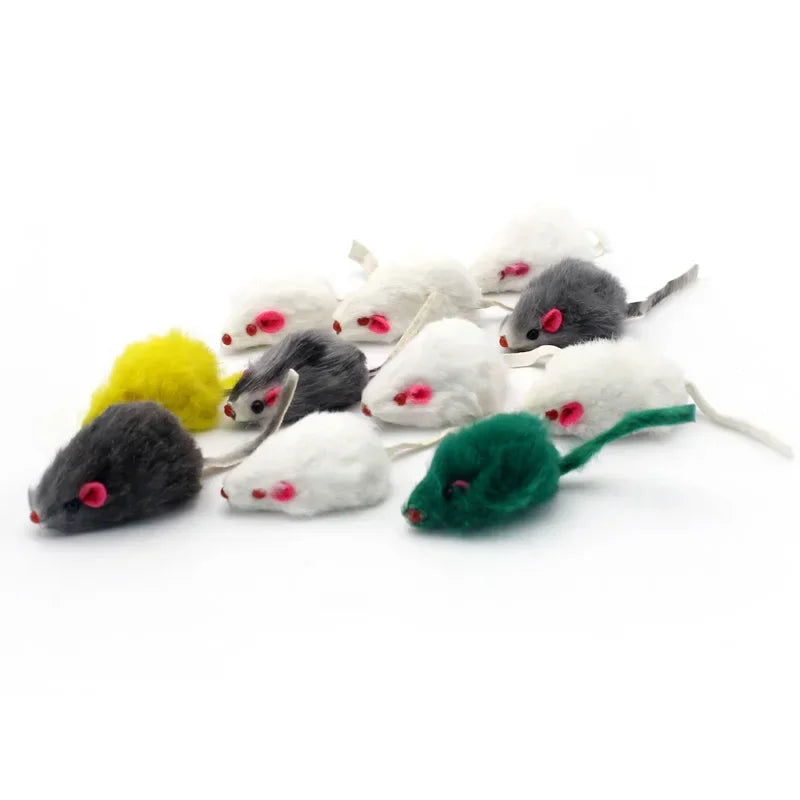 Pet Cat Toys Rabbit Fur False Mouse  Feather Rainbow Mouse Toy  Funny Playing Toys For Kitten
