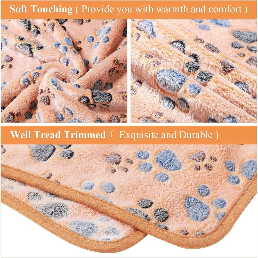 4 Pcs Dog Blanket for Pet Puppy Teething Toys Paw Print Fleece Blanket for Pet Cat Soft Warm Sleep Mat Guinea Pig Cage Mat(Small