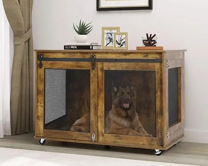Dog Crate Furniture, Wooden Heavy Duty Dog Kennel Indoor, Decorative Dog Cage Table for Extra Large Dogs