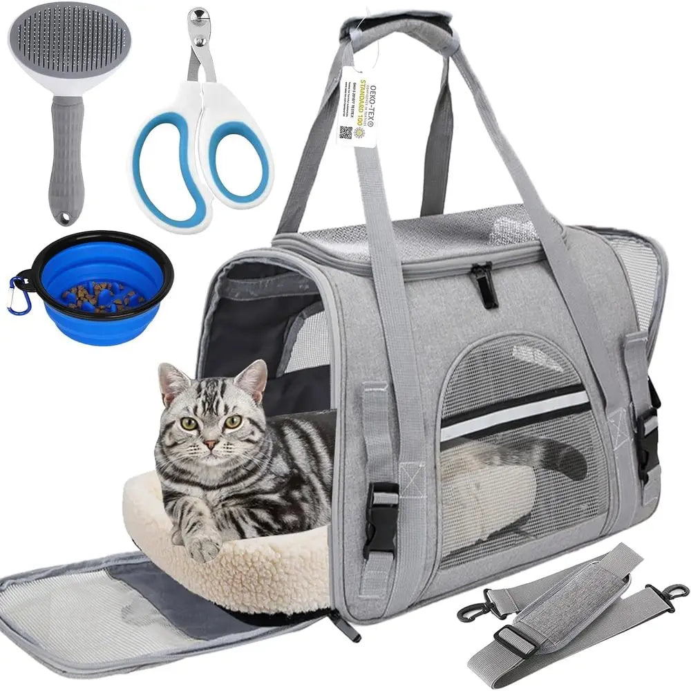 Pet Carrier Bag Airline Approved Up for Cats and Dogs Up to 20LBs, Soft Cat Carrier Dog Carrier Travel Kitten Carrier with Mat,