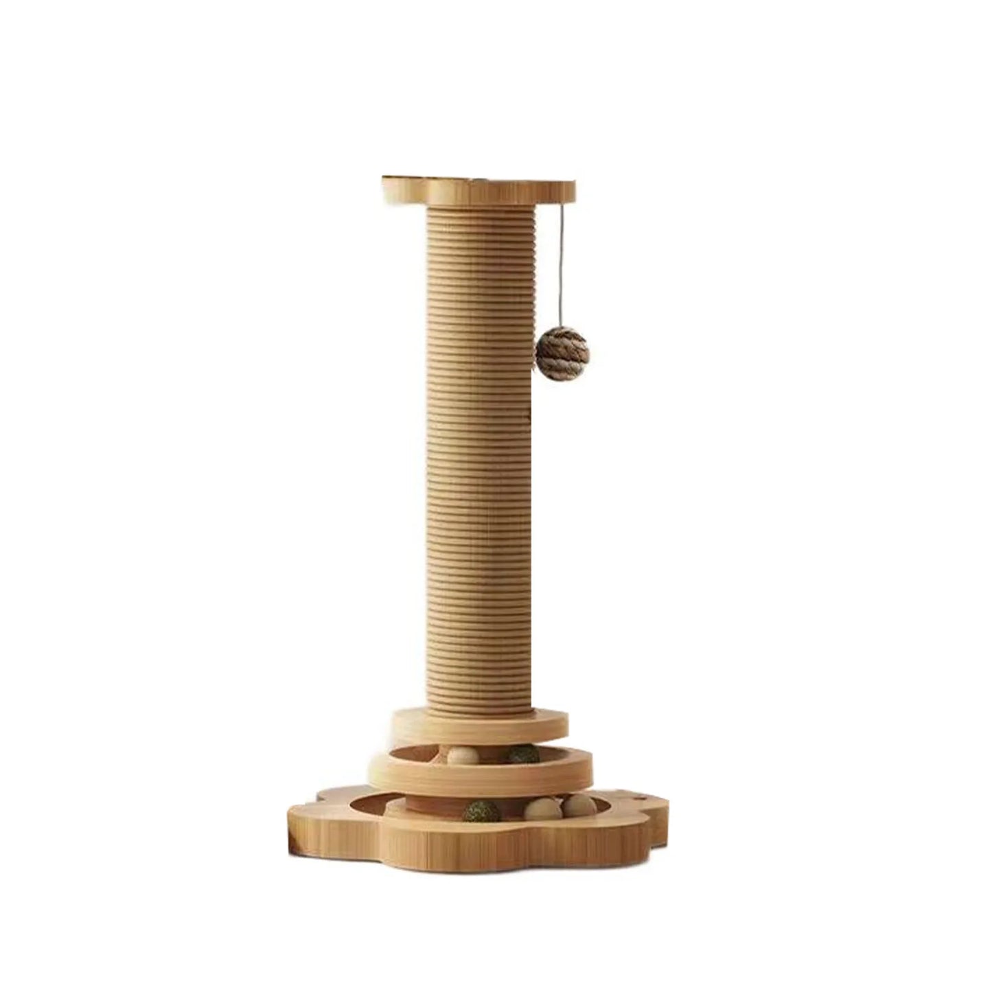 Cat Scratching Post with Toys Solid Wood Waterproofing Base Tall Cat Scratcher Tree Tower with Cat Toy and Interactive Ball