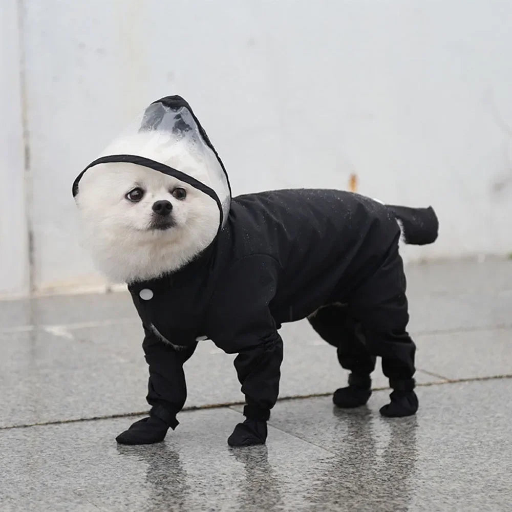 Dog Raincoat Rain Boots Shoes for Small Dogs Pet Hooded Four-Leg Jacket Puppy Rain Coat Waterproof Cat Clothes Jumpsuit Rompers