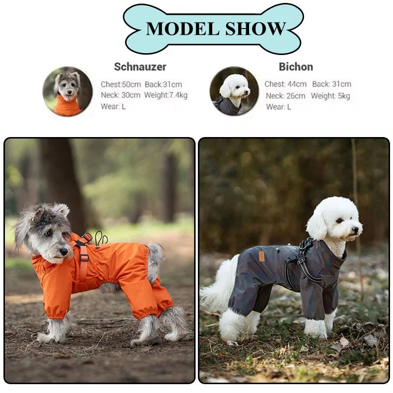 Dog Raincoat With Harness Waterproof Jacket for Small Dogs Adjustable Reflective Dog Rain Overalls Four legged raincoat Pet Rain