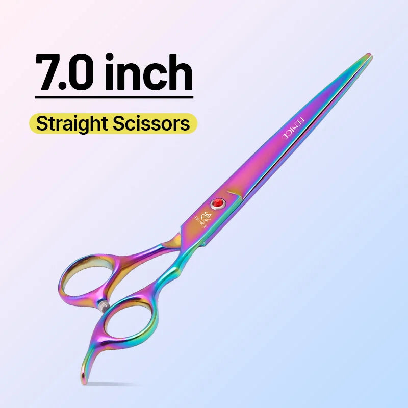 Fenice Classical Model homeuse 9cr steel 6.5/7.0 Inch rainbow&black dog grooming scissors Shears set for household pet owner