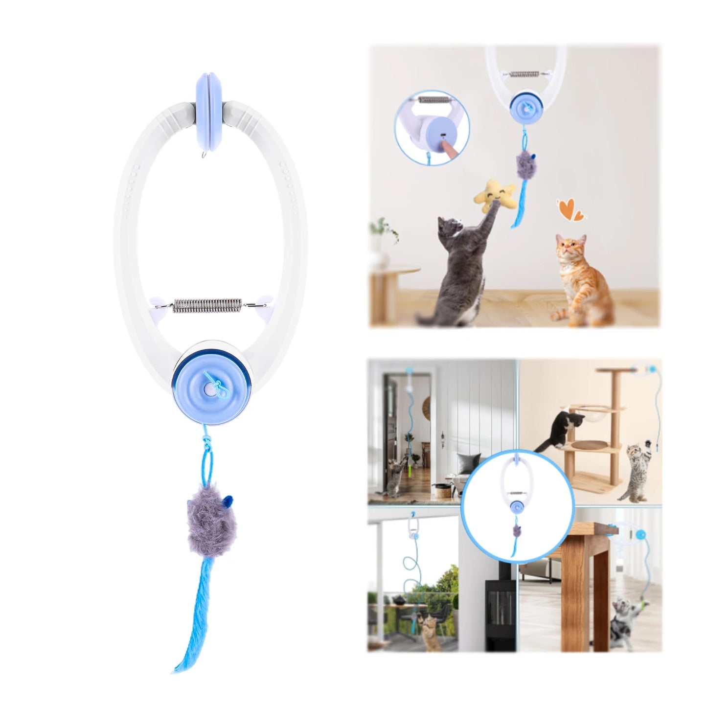 Teaser Electronic Self Play Feather Cat String Toy with 3 Catnip Mice Interactive Cat Teaser Retractable Toys for Bored Cats