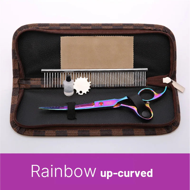 Fenice Classical Model homeuse 9cr steel 6.5/7.0 Inch rainbow&black dog grooming scissors Shears set for household pet owner