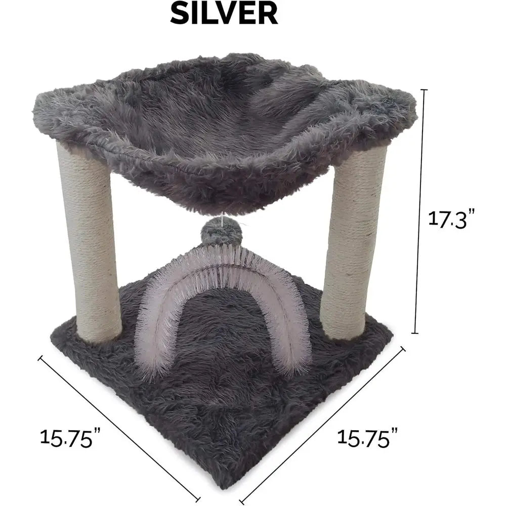15.75 Tall Playground for Cats, Sisal Scratching Posts, Self-Grooming Brush, & Toy - Interactive Playground - Silver, One Size