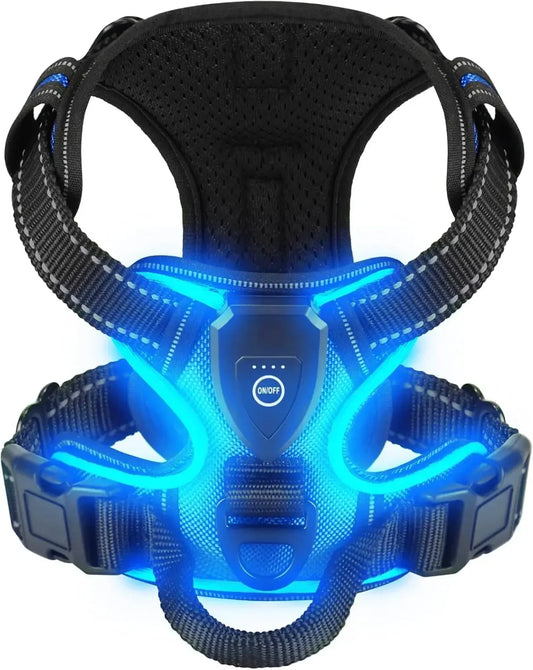 Led luminous Dog Harness No Pull Adjustable Rechargeable Pet Vest Harness Small Medium Large Dogs Outdoor Walking Pet Supplies