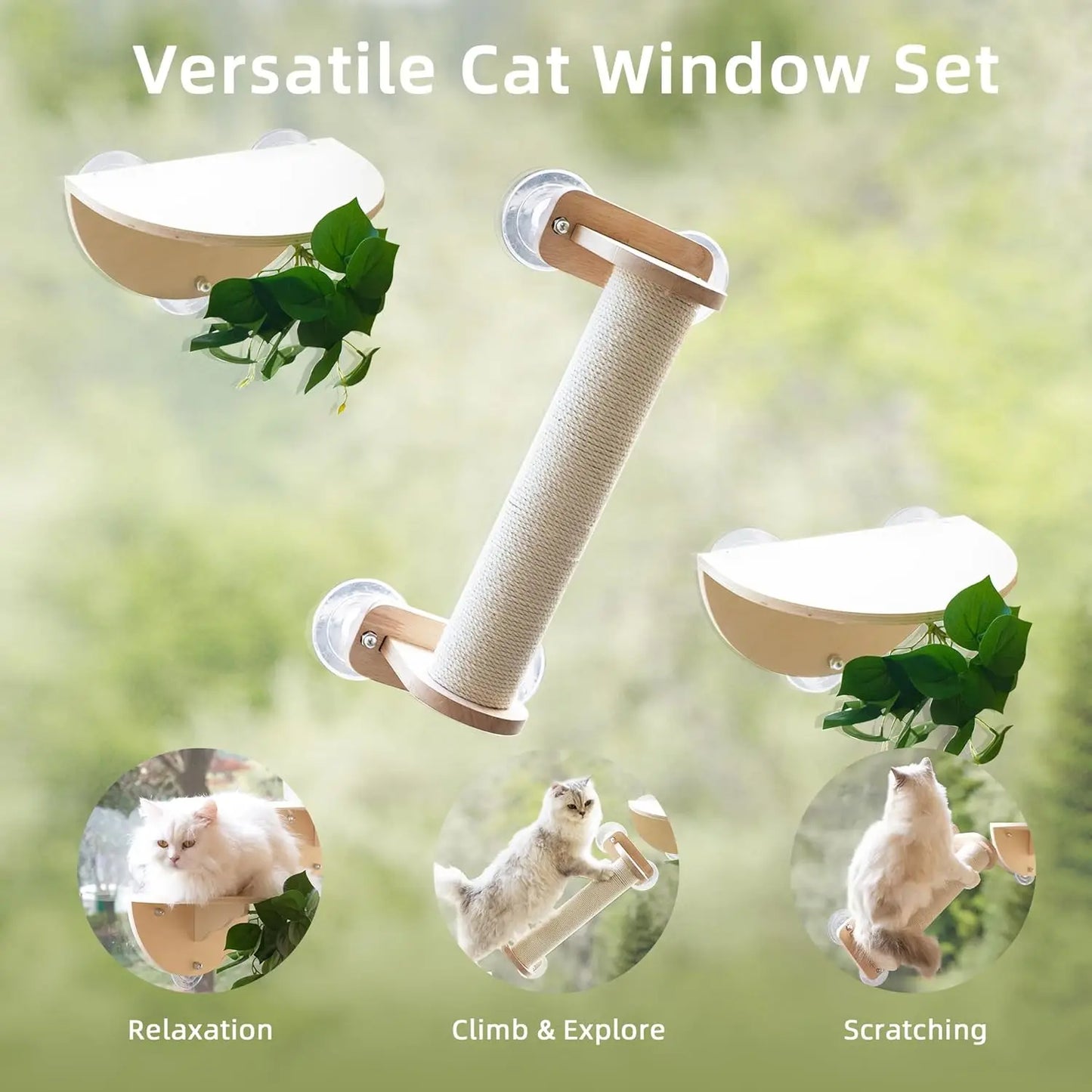Cat Window Scratching Post with Climbing Steps, Perches & Suction Cups (3-Piece Set)