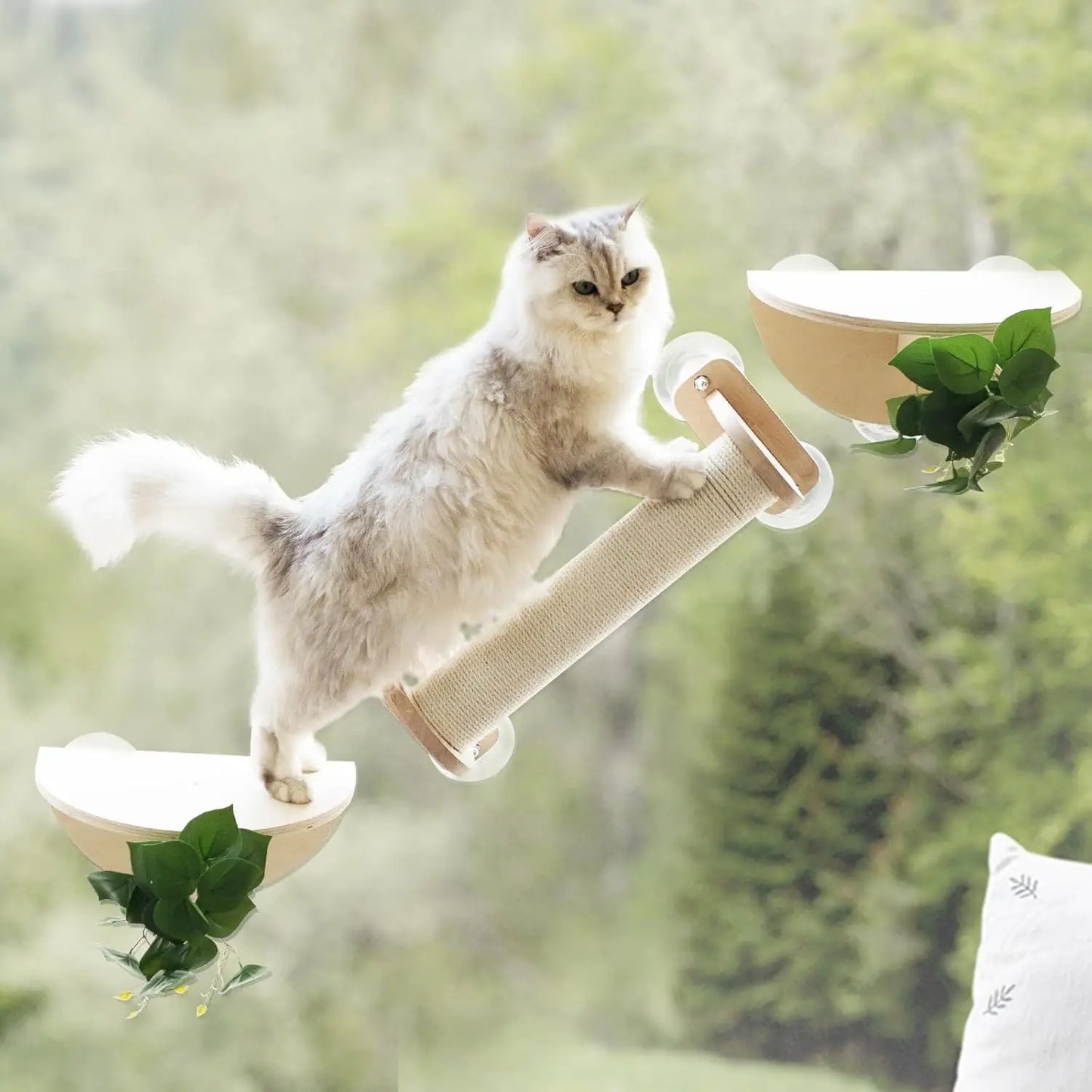 Cat Window Scratching Post with Climbing Steps, Perches & Suction Cups (3-Piece Set)