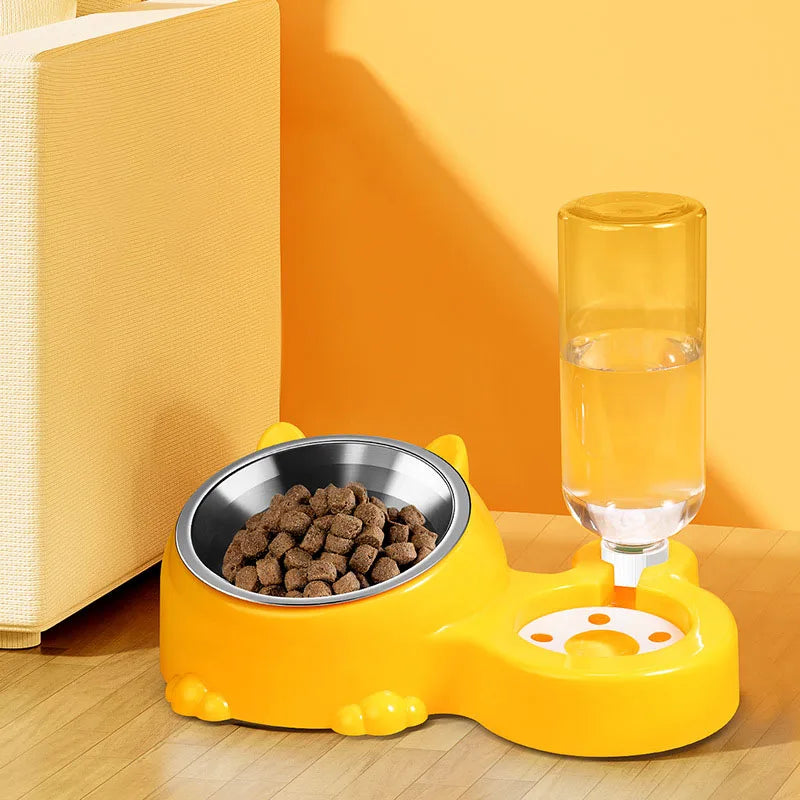 2-in-1 Stainless Steel Pet Bowl - Food & Water Bowl for Kittens, Puppies & Cats, Anti-Spill Feeding Bowl,